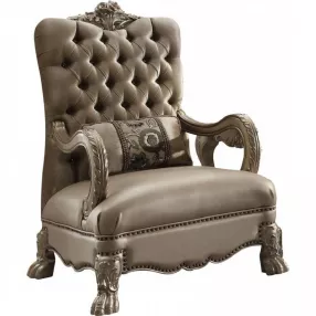 34" Bone and Gold Velvet Tufted Arm Chair