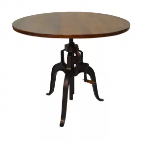 36" Brown and Gold Rounded Solid Wood and Iron Pedestal Base Dining Table