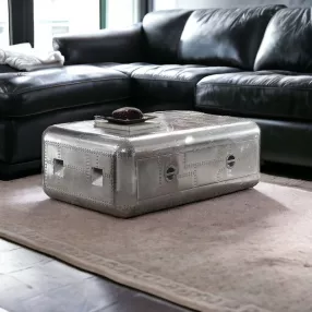 52" Silver Aluminum Coffee Table With Drawer
