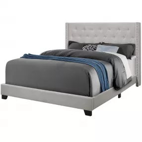 Solid Wood Queen Tufted Gray And Light Gray Upholstered Velvet Bed With Nailhead Trim