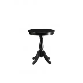 Black solid wood round end table with metal accents