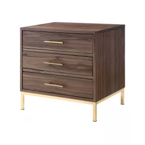 24" Gold and Wood Brown Veneer End Table with Three Drawers