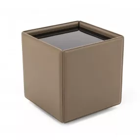 18" Beige And Black Glass And Faux Leather Square End Table