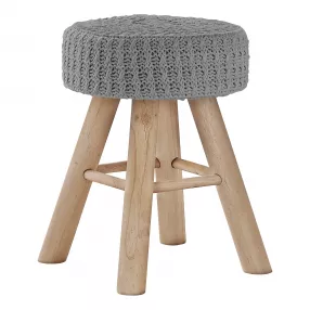 12" Gray Cotton Blend And Natural Round Ottoman