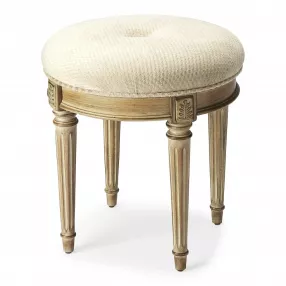 18" Ivory Polyester Blend And Brown Ottoman