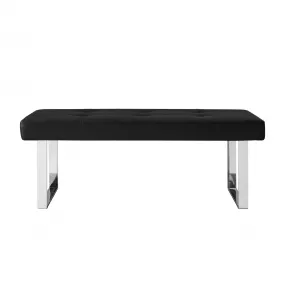 48" Black and Silver Upholstered Faux Leather Bench