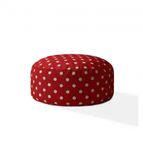 24" Red And White Cotton Round Polka Dots Pouf Cover
