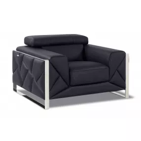 Mod Black Leather and Chrome Deco Accent Chair