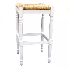 29" Natural And Antiqued White Solid Wood Backless Bar Height Bar Chair