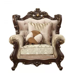 36" Beige And Brown Fabric Damask Tufted Chesterfield Chair