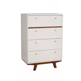 30" Brown and White Solid Wood Four Drawer Chest