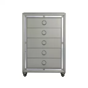 33" Silver Solid Wood Mirrored Five Drawer