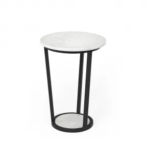 21" Black And White Marble Round End Table