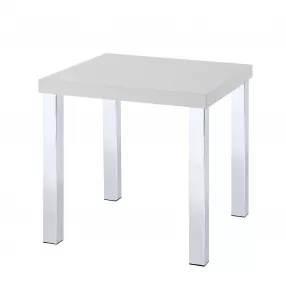 22" Chrome And White High Gloss Square End Table