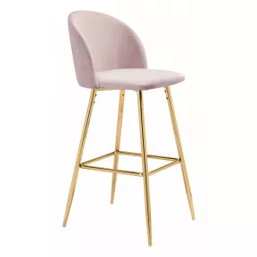 30" Pink And Gold Steel Low Back Bar Height Bar Chair