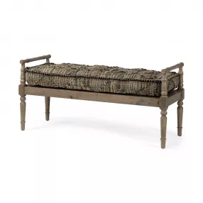 57" Beige And Brown Upholstered Cotton Blend Bench
