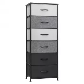 18" Gray and Black Steel and Fabric Six Drawer Chest