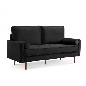 69" Black Velvet and Dark Brown Sofa and Toss Pillows