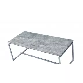 47" Silver And Faux Concrete Pvc Veneer Rectangular Coffee Table