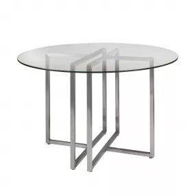 42" Glass Top Stainless Geo Base Round Dining Table