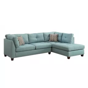 Teal Blue Linen L Shaped Two Piece Sofa and Chaise