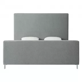 Gray Solid Wood King Upholstered Linen Bed