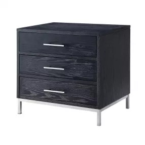 24" Silver Metallic and Black Veneer End Table with Three Drawers