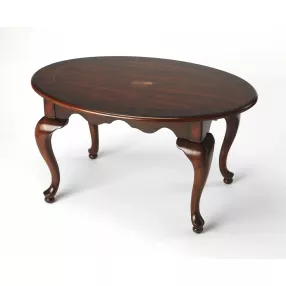 Traditional cherry oval coffee table with wood stain and varnish finish