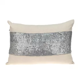 Beige silver sequins lumbar throw pillow with elegant pattern