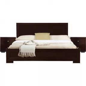 Moma Espresso Wood Platform King Bed With Two Nightstands