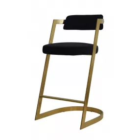26" Black And Gold Velvet And Stainless Steel Low Back Counter Height Bar Chair