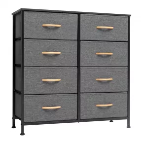 32" Gray and Black Steel and Fabric Eight Drawer Chest