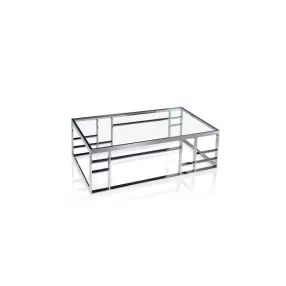 47" Silver And Clear Glass Rectangular Coffee Table