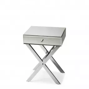 24" Mirrored Glass End Table With Drawer