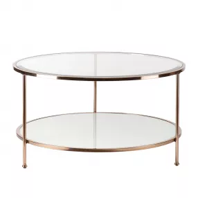 34" Clear and Gold Glass with Iron Round Coffee Table