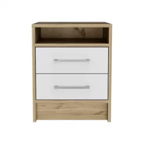 Sophisticated and Stylish White and Light Oak Nightstand