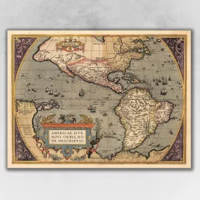 20" X 28" Vintage 1598 Map Of The Americas Wall Art