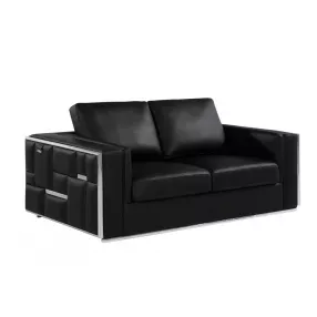73" Black And Silver Metallic Leather Loveseat