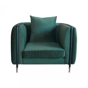 32" Green Velvet And Black Solid Color Arm Chair