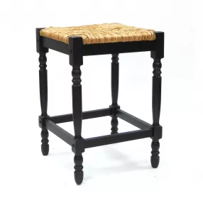 24" Natural And Black Solid Wood Backless Counter Height Bar Chair