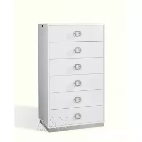 32" White Manufactured Wood + Solid Wood Stainless Steel Six Drawer Chest