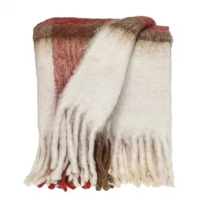 Warm Ivory Red and Brown Super Soft Handloomed Throw Blanket