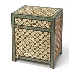 21" Brown And Green And Ivory Standard Accent Cabinet With One Drawer