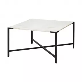 Square White Marble Top Andd Black Metal Base Coffee Table