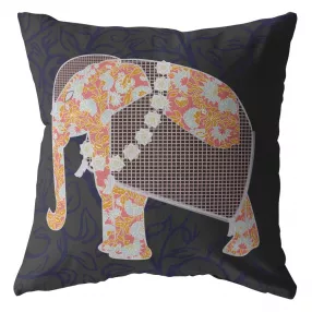 Orange elephant design on zippered suede throw pillow with patterned texture