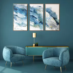 Abstract Blues with Gold Framed Canvas Wall Art
