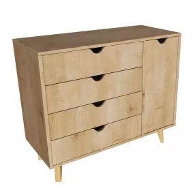 35" Natural Solid Wood Four Drawer Combo Dresser