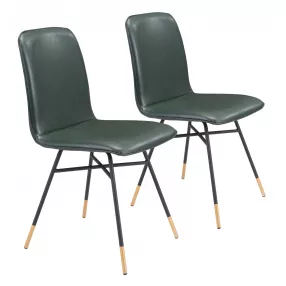 Set of Two Green and Black and Gold Upholstered Faux Leather Dining Side Chairs
