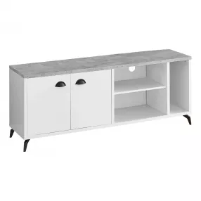 60" White Cabinet Enclosed Storage TV Stand
