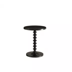 22" Black Solid Wood Round End Table